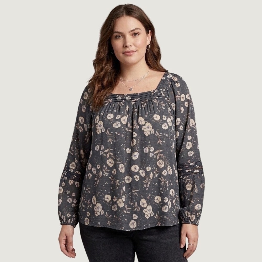 LC Lauren Conrad Dark Floral modest church Cottagecore boho Blouse XL